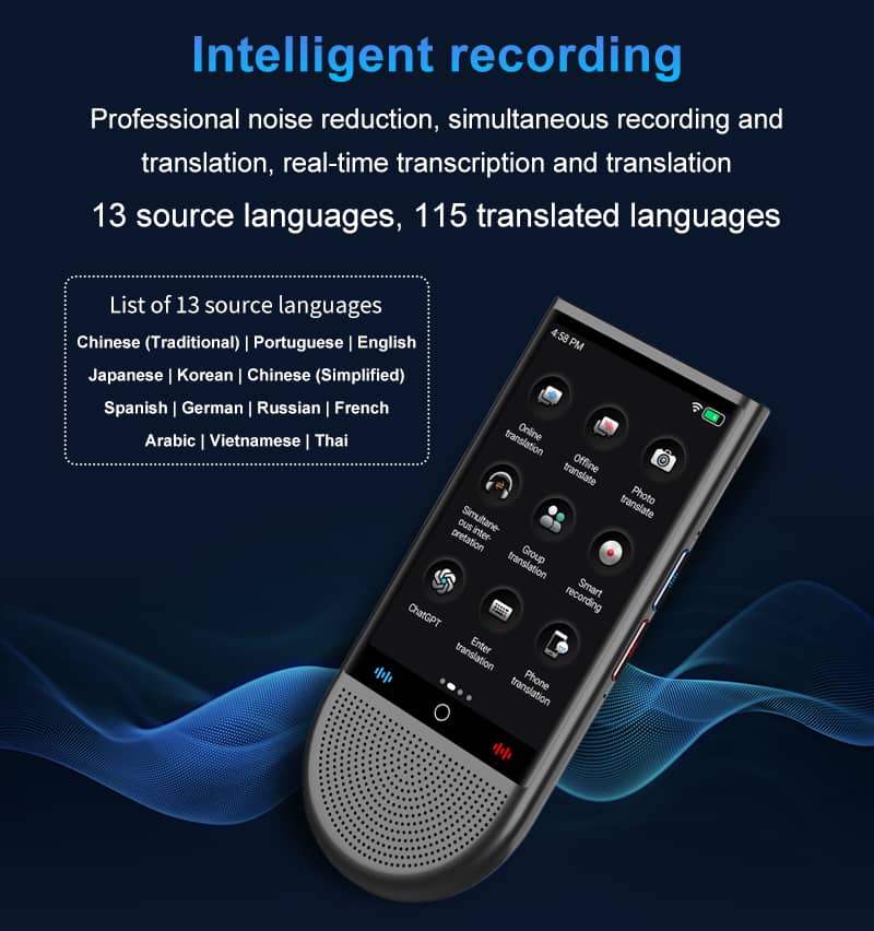 Portable AI - Powered Language Translator Device – Instant Two - Way Voice & Text Translation in 100+ Languages - IRAZA TECH