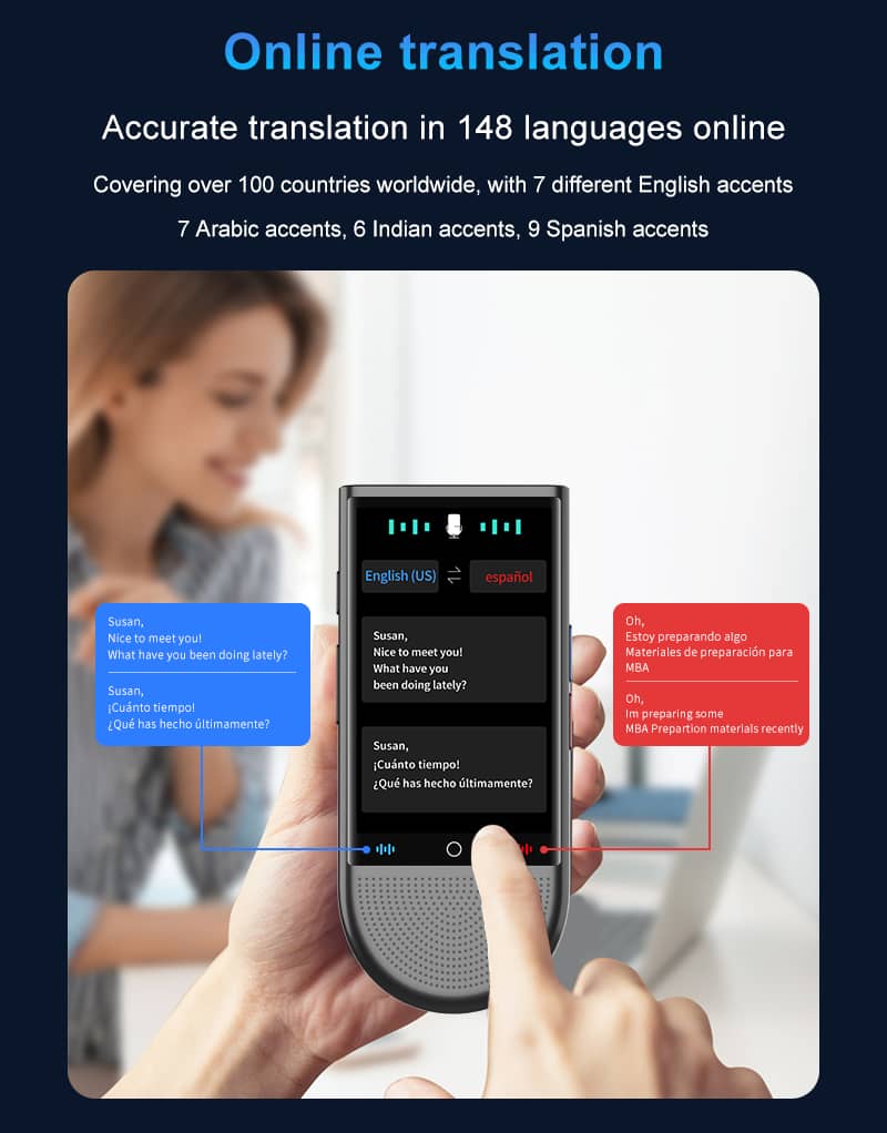 Portable AI - Powered Language Translator Device – Instant Two - Way Voice & Text Translation in 100+ Languages - IRAZA TECH